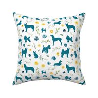 small scale blue dog blue yellow floral