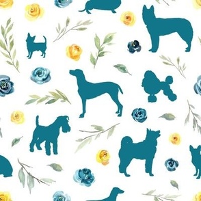 small scale blue dog blue yellow floral