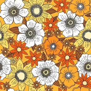 Vintage flowers 70s retro golden