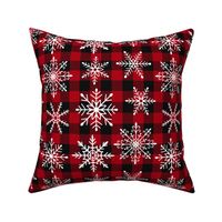 Buffalo plaid snowflakes winter christmas fabric black red WB22