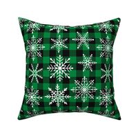 Buffalo plaid snowflakes winter christmas fabric black green WB22
