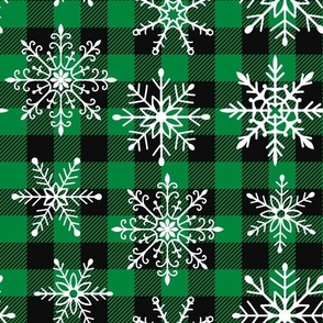 Buffalo plaid snowflakes winter christmas fabric black green WB22