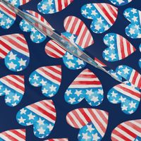 July 4th USA flag watercolor hearts patriotic independence day fabric blue