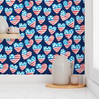 July 4th USA flag watercolor hearts patriotic independence day fabric blue