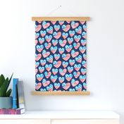 July 4th USA flag watercolor hearts patriotic independence day fabric blue