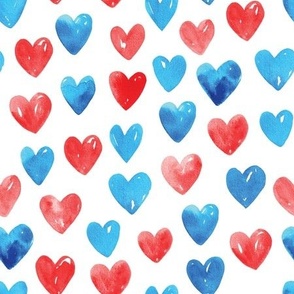 July 4th USA watercolor hearts patriotic independence day fabric white 