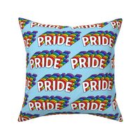 Pride text rainbow colors LGBTQ fabric blue