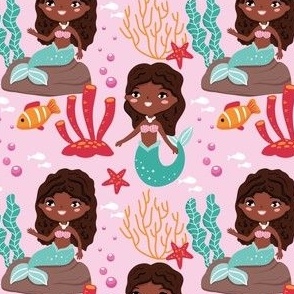 Little African American black mermaids WB22 light pink