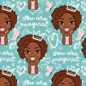 You are magical African American Black princess turquoise