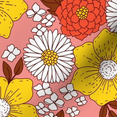 Vintage retro kitchen wallpaper 70s flowers