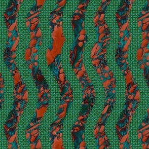 Glitchy wavy stripes with stones, greens and orange abstract small