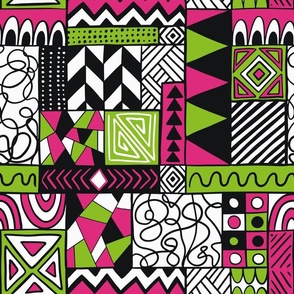 Hand-drawn tribal print Africa pink and green