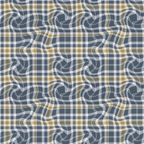 blue yellow plaid warped and wrinkled