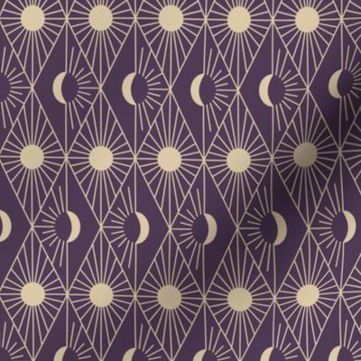 Whimsigothic Art Deco Sun and Moon | Beige and Purple | Small Scale