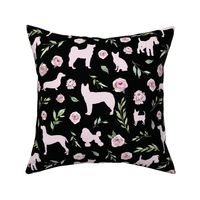 pink dog pink floral black bg