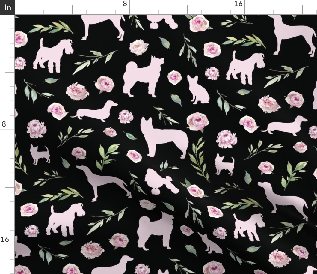 pink dog pink floral black bg