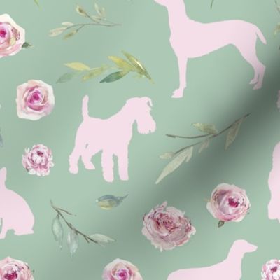 pink dog pink floral green bg