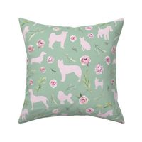 pink dog pink floral green bg