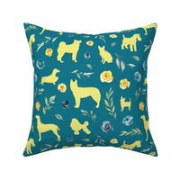 yellow dog blue yellow floral blue bg