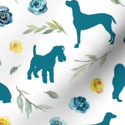 blue dog blue yellow floral