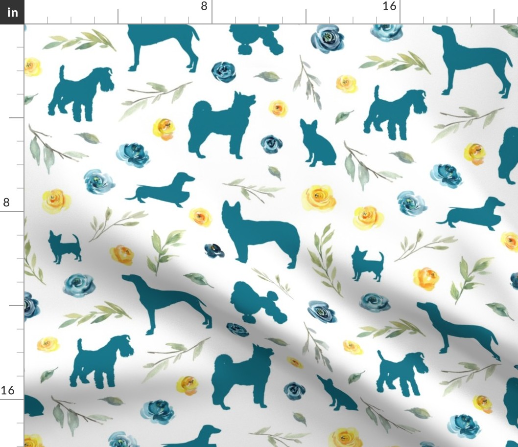 blue dog blue yellow floral