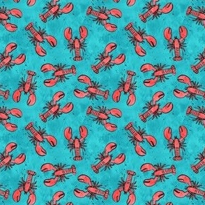 (1" scale) lobsters - watercolor & ink nautical summer - red on blue - LAD22