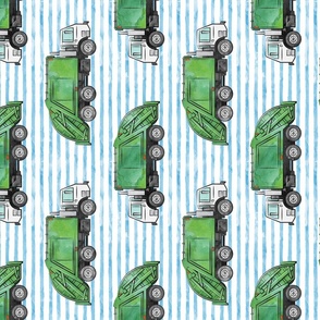 (jumbo scale) Garbage truck / trash trucks - green on blue stripes - C22