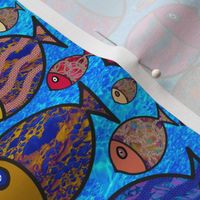 Funky fish multicoloured small collaged appliq