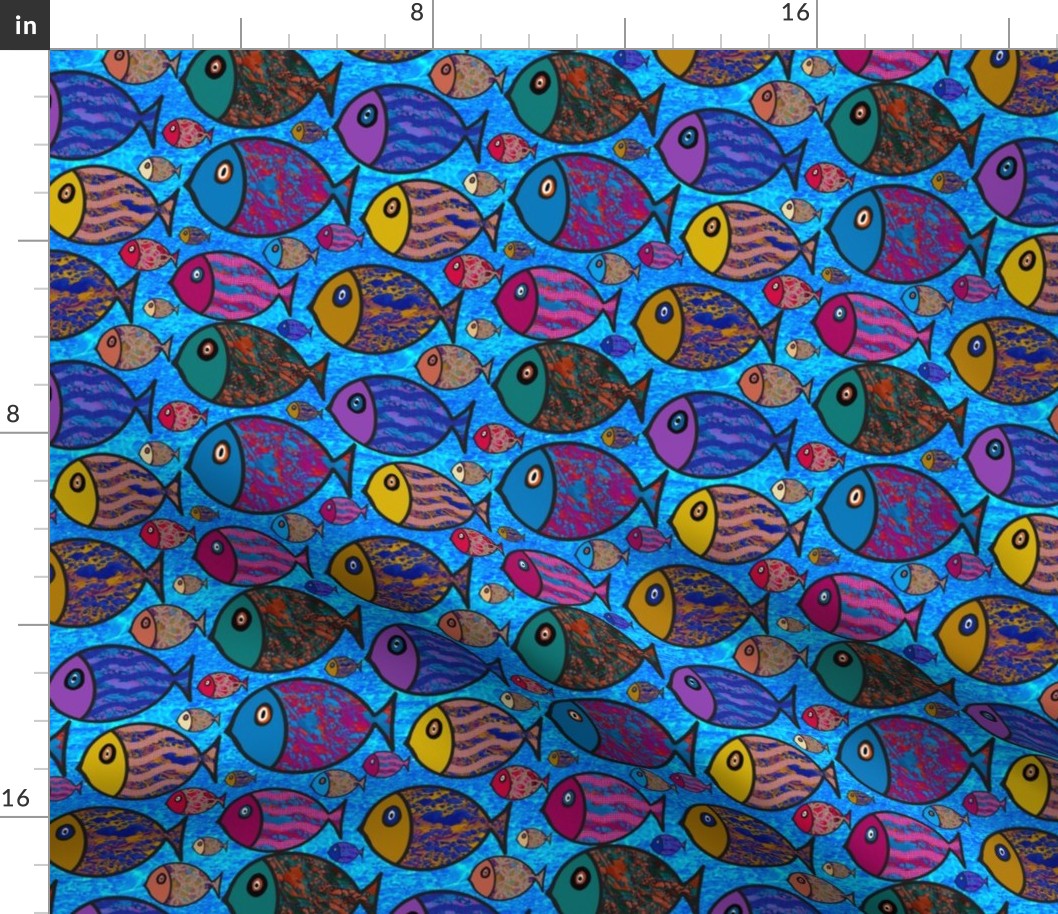 Funky fish multicoloured small collaged appliq