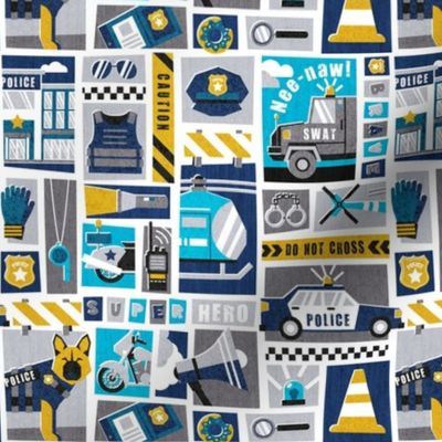 Small scale // Police super hero // yellow grey navy blue black and white police related motifs