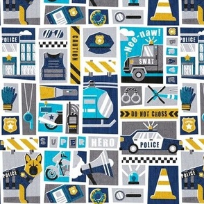 Small scale // Police super hero // yellow grey navy blue black and white police related motifs