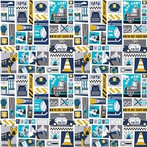 Tiny scale // Police super hero // yellow grey navy blue black and white police related motifs