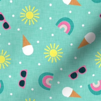 (large scale) Summertime - sunshine, ice-cream cones  & rainbows - teal - C22