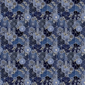 Sweet Team- Indigo Sashiko Honey Bees Fabric- Beehive Mini- Bee Dance- Pollinators- Japanese Inspired Honeycomb Wallpaper- Navy Blue