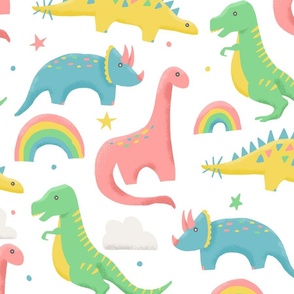 Rainbow Dinosaurs in Pink - Large