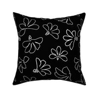 4" White on Black Tossed Naupaka Floral, Monochrome