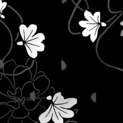 Jumbo Black and White Diagonal Naupaka Floral, Monochrome