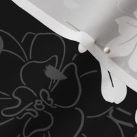Jumbo Black and White Diagonal Naupaka Floral, Monochrome