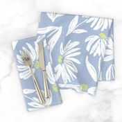 Floral Daisy Toss - Light Blue and lime - Large