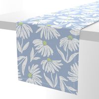 Floral Daisy Toss - Light Blue and lime - Large