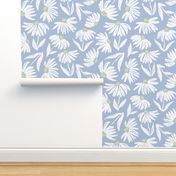 Floral Daisy Toss - Light Blue and lime - Large