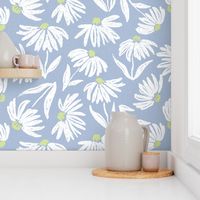 Floral Daisy Toss - Light Blue and lime - Large