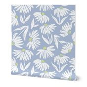 Floral Daisy Toss - Light Blue and lime - Large