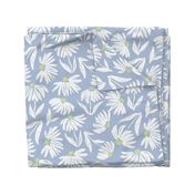 Floral Daisy Toss - Light Blue and lime - Large