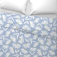 Floral Daisy Toss - Light Blue and lime - Large