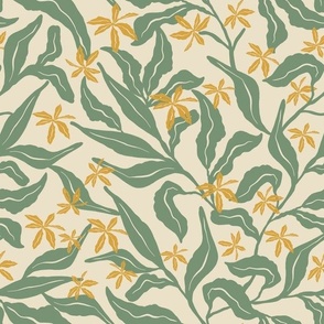 Neutral and Muted Summer Florals inspired by Matisse, in yellow, cream and green 