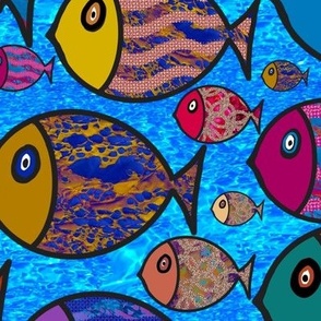 Funky multicolour whimsical fishes large