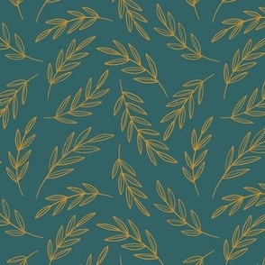 Botanical Vines in Gold on Teal - Medium