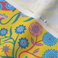 Jardiniere Floral Botanical Damask with Cottagecore Flowers in Tall Vasee - Icy Blues Red Sunshine Yellow Subtle Pink - SMALL Scale -  UnBlink Studio by Jackie Tahara