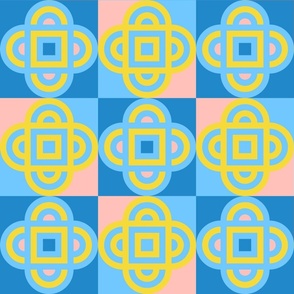 Quatrefoil Geometric Abstract Tile-Inspired Design - Icy Blues Sunshine Yellow Subtle Pink - JUMBO Scale - UnBlink Studio by Jackie Tahara